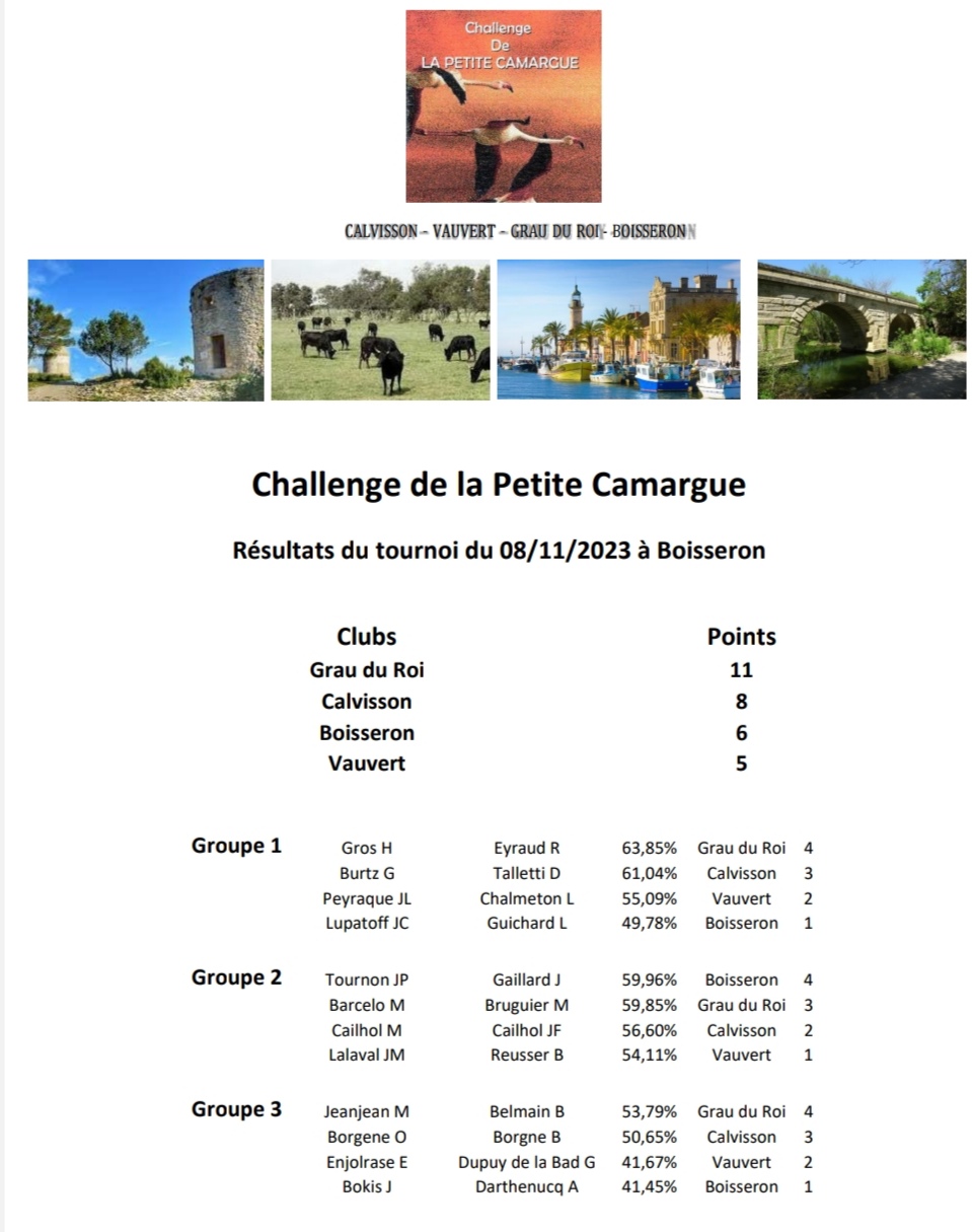 image - 2023 RÉSULTATS DE LA 1ÈRE PHASE DU CHALLENGE DE LA PETITE CAMARGUE